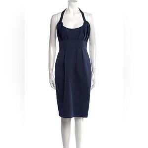 Badgley Mischka Navy Blue Embellished Halter Cocktail Dress, size 4